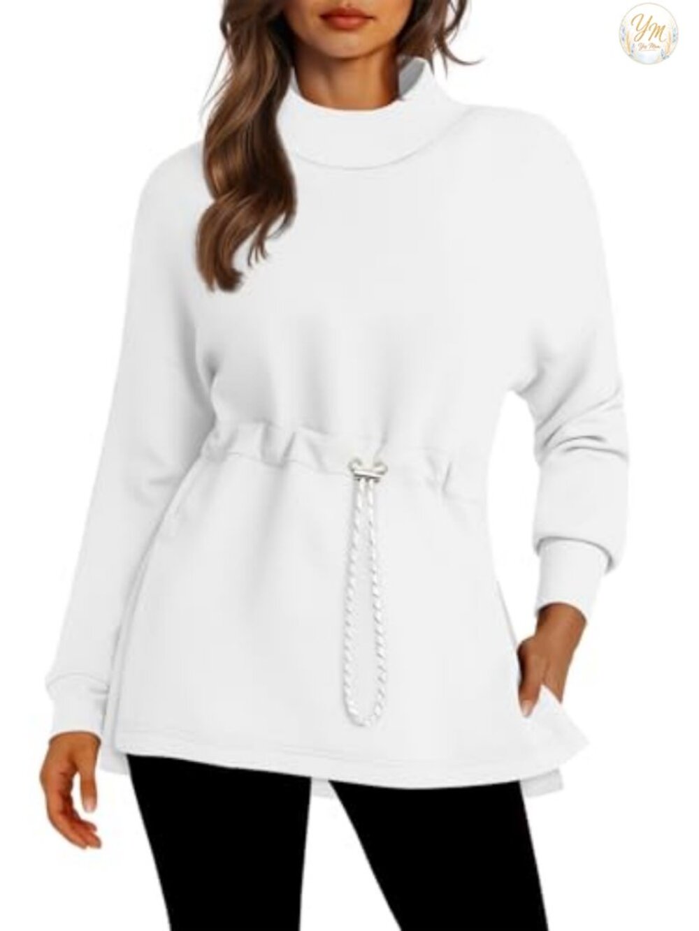 Women's Turtleneck Sweatshirt Long Sleeve Side Slit Tunic Pullover